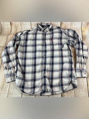 Mens Ariat FR CAT 2 Fire Resistant Plaid Button Down Work Shirt Size Large